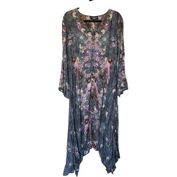 Feathers by Tolani Floral Gray Dress Handkerchief Sz Small Unlined Boho Whimsy - Picture 2 of 9